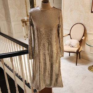 Zara Silver Long Sleeve Sequin Dress